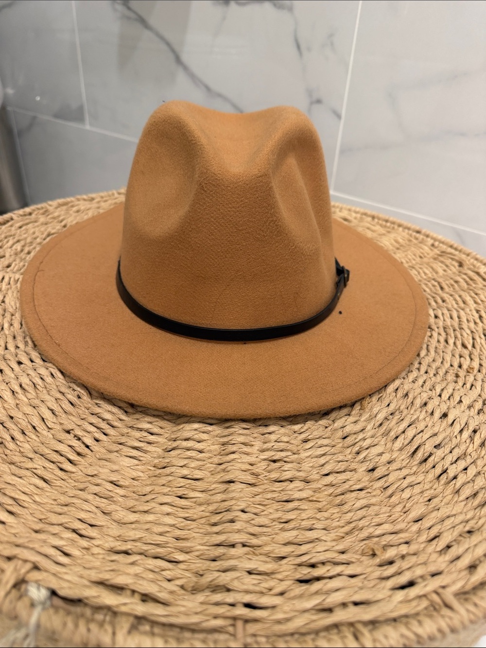 Woman's Tan Wool Felt Fedora with Black Band
